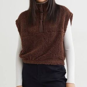 H&M Brown Faux Shearling Vest, Size XS